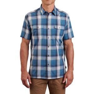 Kuhl Response Short Sleeve Button Up Shirt Blue Plaid Casual Men's Size Medium